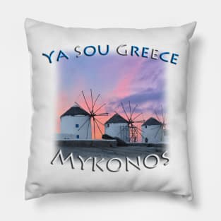 Ya Sou - Greece Mykonos Windmills Pillow