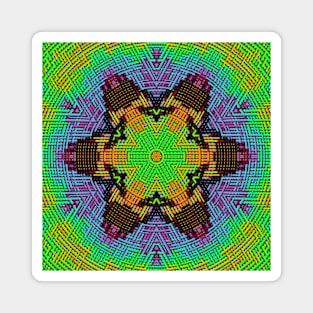 Weave Mandala Green Orange and Purple Magnet