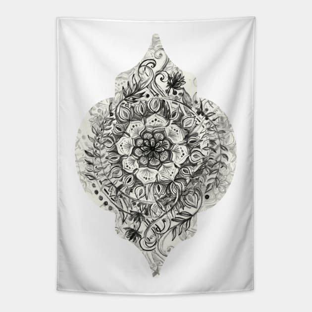 Messy Boho Floral in Charcoal and Cream Tapestry by micklyn