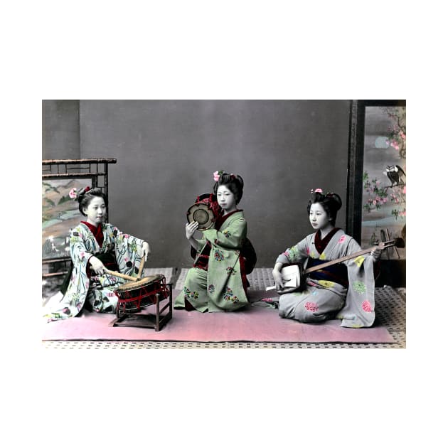 Three Japanese Women & Musical Instruments 1870s–1890s by rocketshipretro