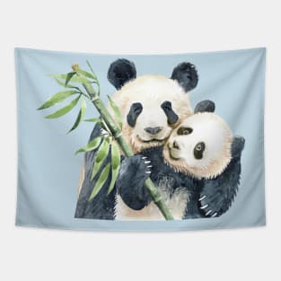 Mom panda baby bamboo watercolor hand drawn Tapestry