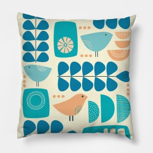 Retro Mid Century Modern Bird and Leaves Pillow