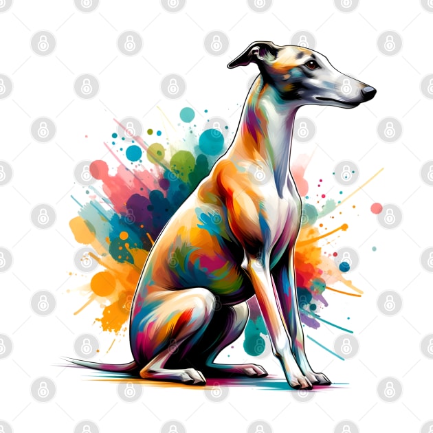 Whippet in Dynamic Colorful Painted Splash Artwork by ArtRUs