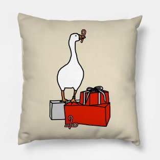 White Goose Steals Christmas Pillow