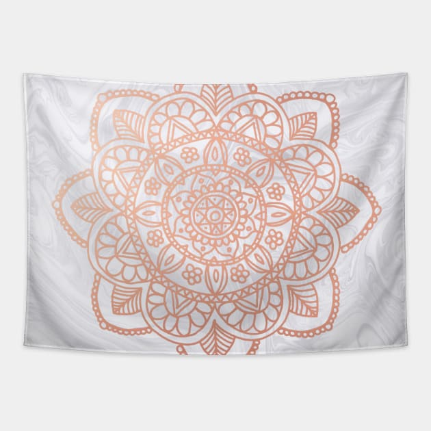 Rose Gold Mandala on White Marble Rose Gold Mandala Tapestry TeePublic