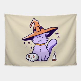 Halloween witch cat skull cute Tapestry