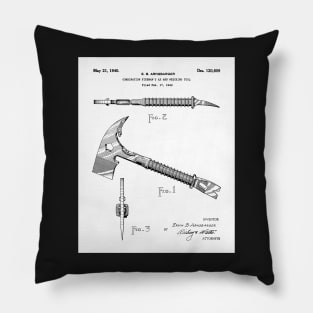 Fireman Axe Patent - Fire Fighter Art - Black And White Pillow