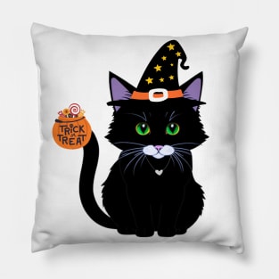 Dark Cat Trick or Treat: A Mysterious Halloween Night Pillow