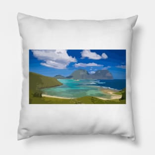 Beach Mountains Paradise Painting Pillow