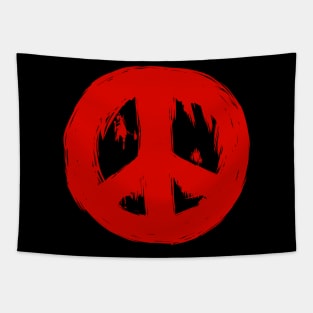 Ragged Brushed Peace Sign Red Tapestry