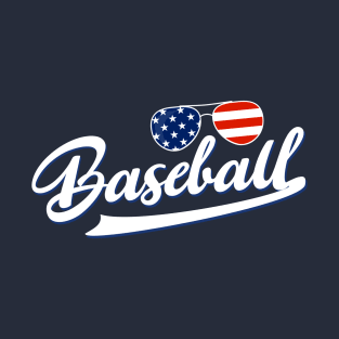 Baseball American Flag Sunglasses T-Shirt