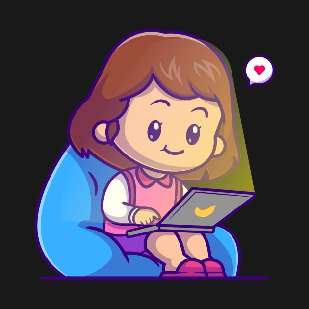 Cute Girl Sitting Playing Laptop Cartoon by Catalyst Labs