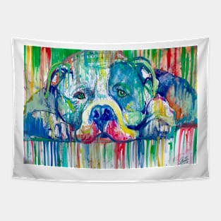 PIT BULL RESTING ON THE FLOOR - watercolor portrait Tapestry