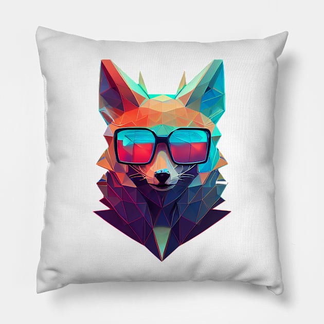 Polygonal synthwave fox Pillow by stkUA