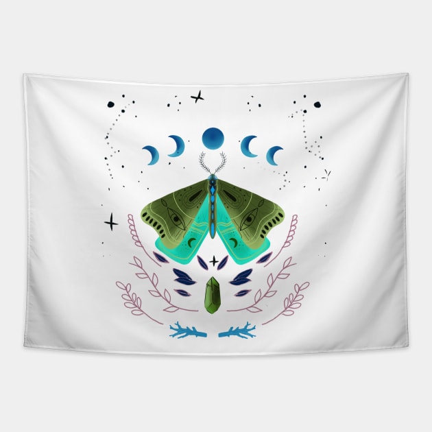 magical moons and luna moth , fantasy butterfly , fantasy moth illustration Tapestry by coolouss