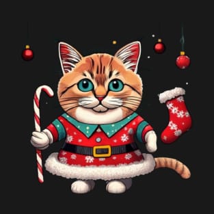 Rains Christmas On The Cat Art T-Shirt