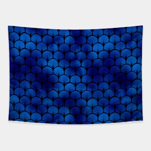 Fan Palms in Black and Classic Blue Vintage Faux Foil Art Deco Vintage Foil Pattern Tapestry