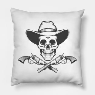 Skull in a cowboy hat and revolvers. Pillow