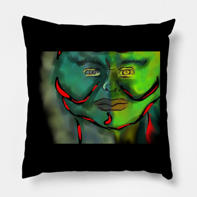 GreenMan Pillow by MaxsubasArtStore