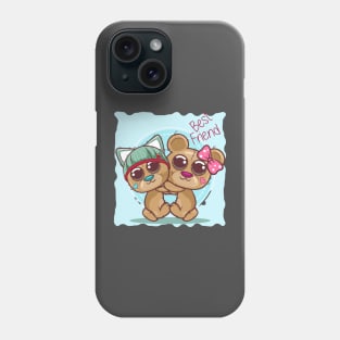 Greeting card with bear boy and girl cartoon Phone Case