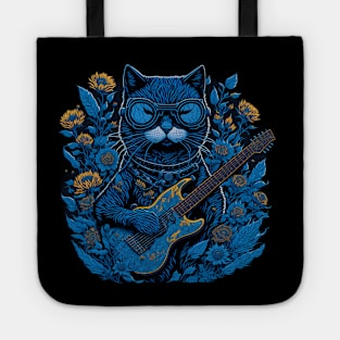 Cat with Guitar and Flowers Tote