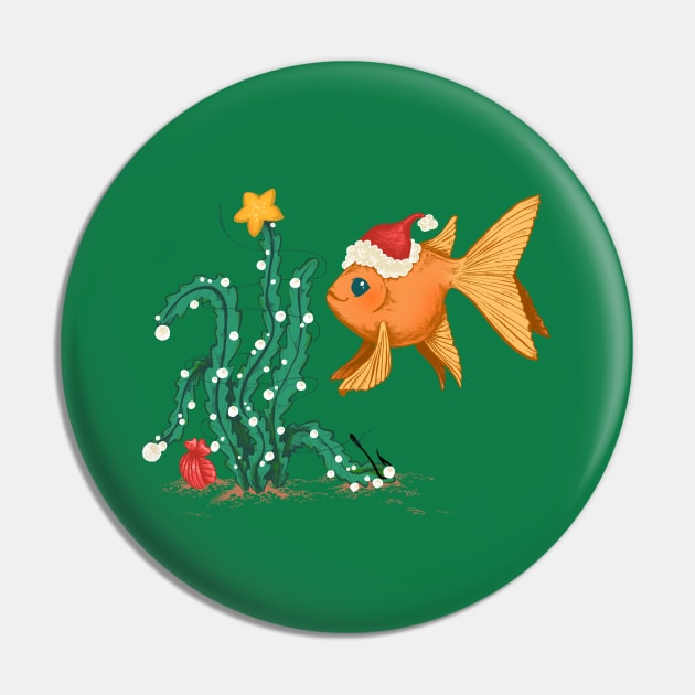 Christmas Goldfish with a Kelp Tree and Pearls Pin by SimplyKitt