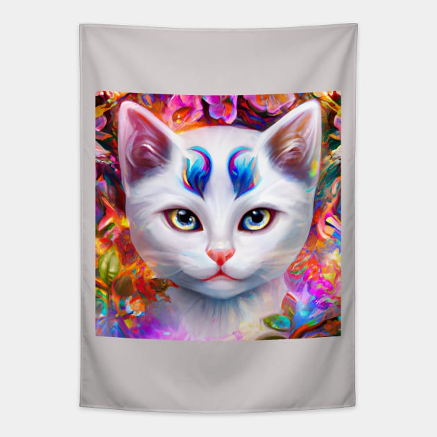 White Fantasy Cat Tapestry by AnnieDreams