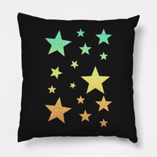 Teal Yellow Ombre Faux Glitter Stars Pillow