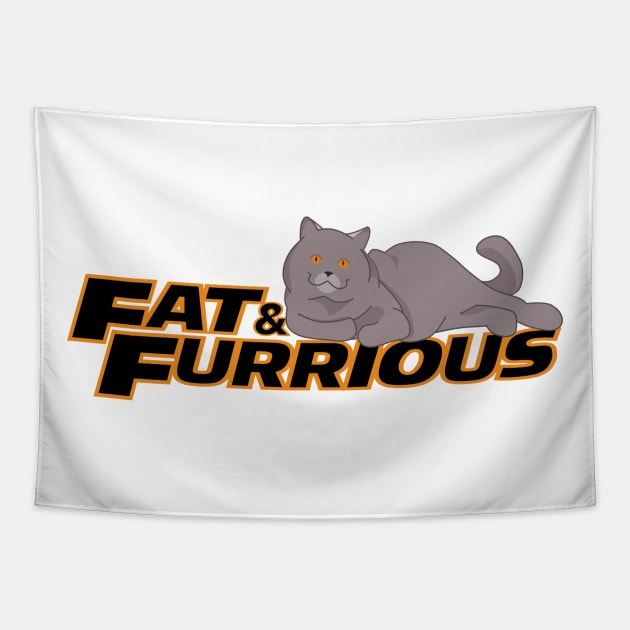Grey British shorthair cat - Fat and Furrious Tapestry by LittleAna