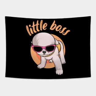 Cute Dog with glasses Little Boss ! Tapestry