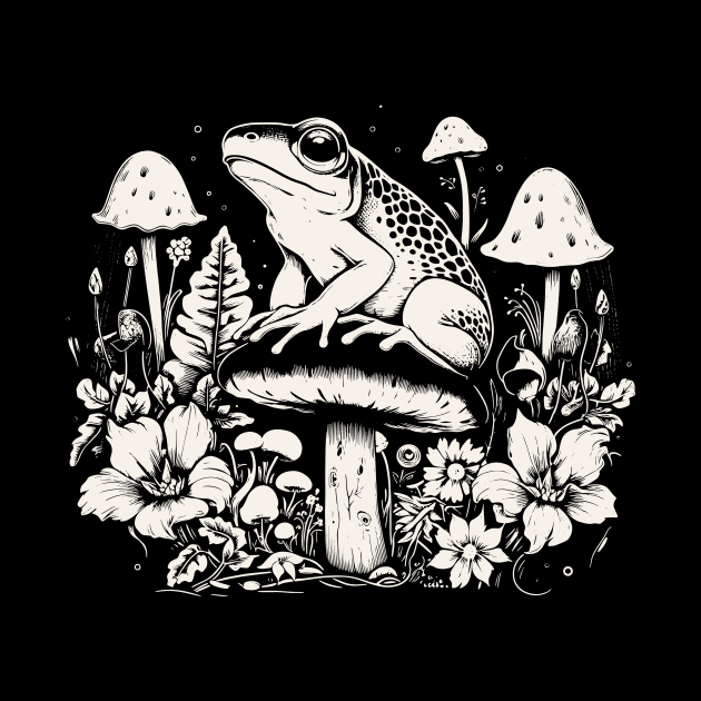 Frog Garden Nature Mushroom Design by UNDERGROUNDROOTS