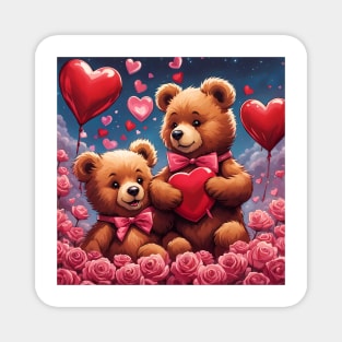 Teddy celebrating Valentines day, randome floating love hearts Magnet