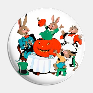 rabbits celebrating halloween vintage funny horror Pin