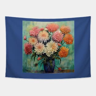 Folk Art Chrysanthemums in a Blue Vase Tapestry