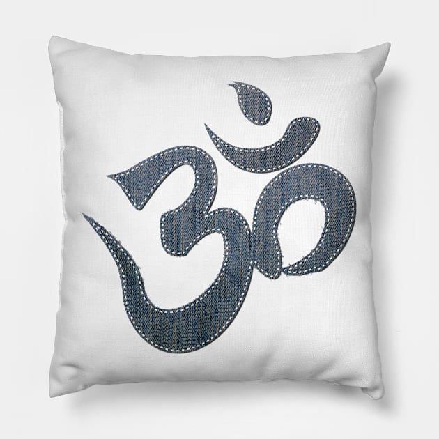 OM: Denim Fabric Stitches Pillow by swarna artz