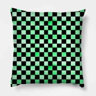 Black and Neon Green Checkered Wood Pattern Pillow