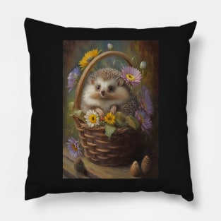Hedgehog in Flower Basket Card Pillow