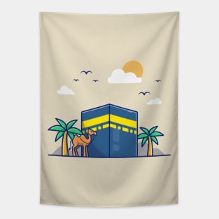 Kaaba Mecca with camel  and palm tree Tapestry