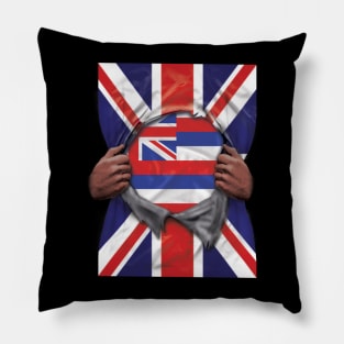 Hawaii Flag Great Britain Flag Ripped - Gift for Hawaiian From Hawaii Pillow