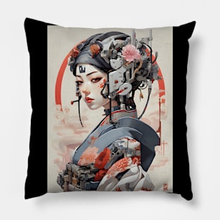 Ukiyo e style cyborg girl Pillow