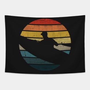 Canoeing Silhouette On A Distressed Retro Sunset print Tapestry