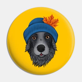 Autumn dog - cozy mood illustration - border collie dog with a hat and a leaf Pin