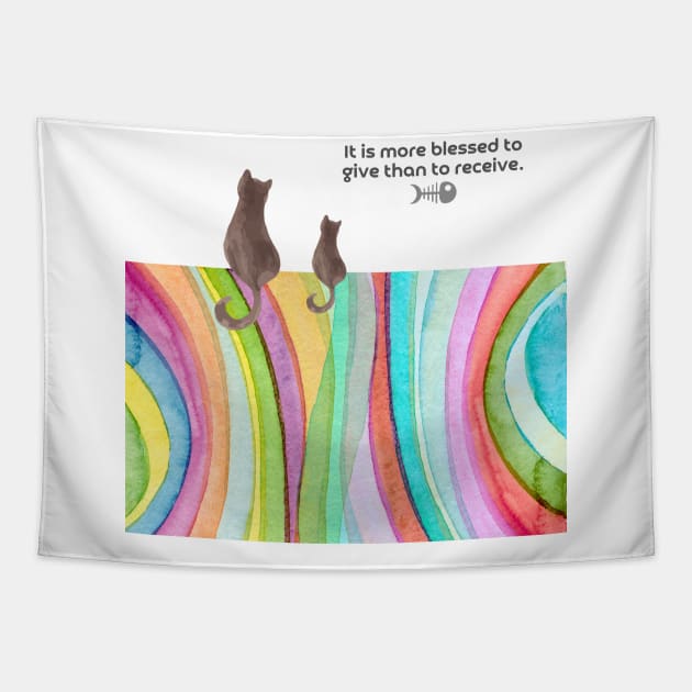 Cute Kawaii Cat  Acts 20:35 Tapestry by Mission Bear
