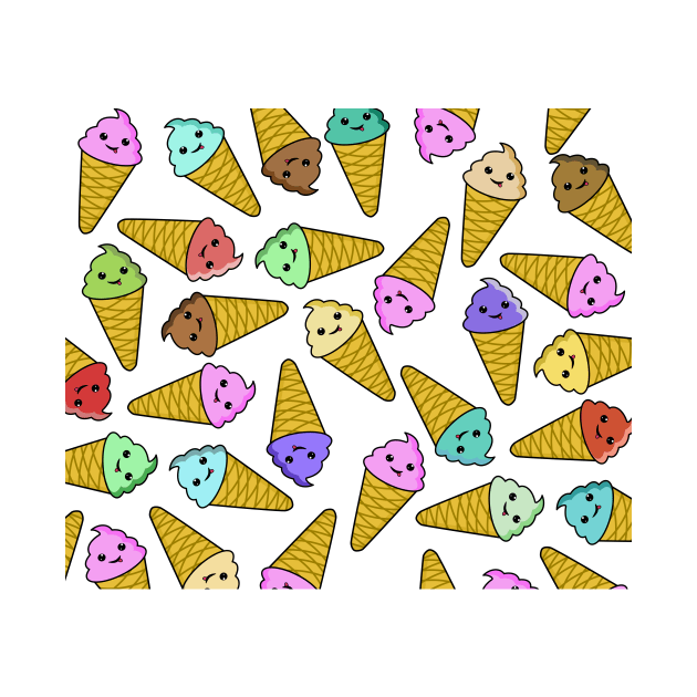 Cute Kawaii Ice Cream Cone Random Pattern by KawaiinDoodle