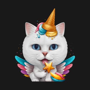 White Cat Ice Cream Unicorn T-Shirt