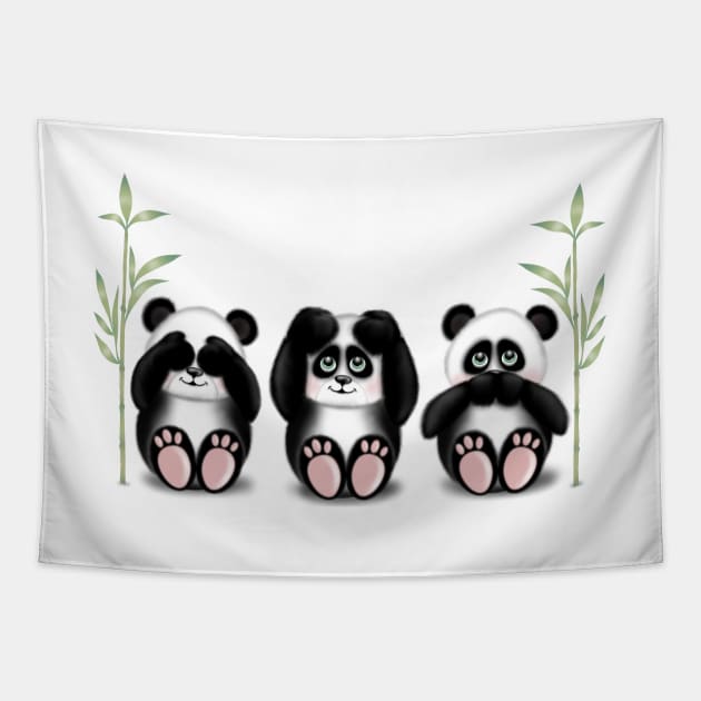 See no evil, hear no evil, speak no evil pandas Tapestry by Manxcraft