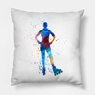 Inline skater man in watercolor Pillow