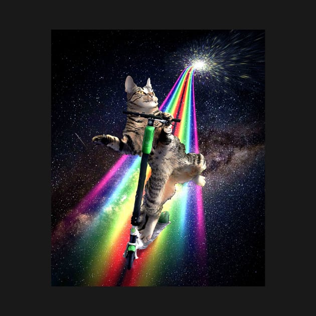 Galaxy Space Cat On Scooter Rainbow by Random Galaxy