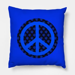 BLUE And Black Flower Power Peace Sign Pillow