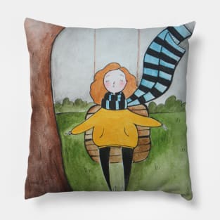 Girl on a swing in autumn Pillow